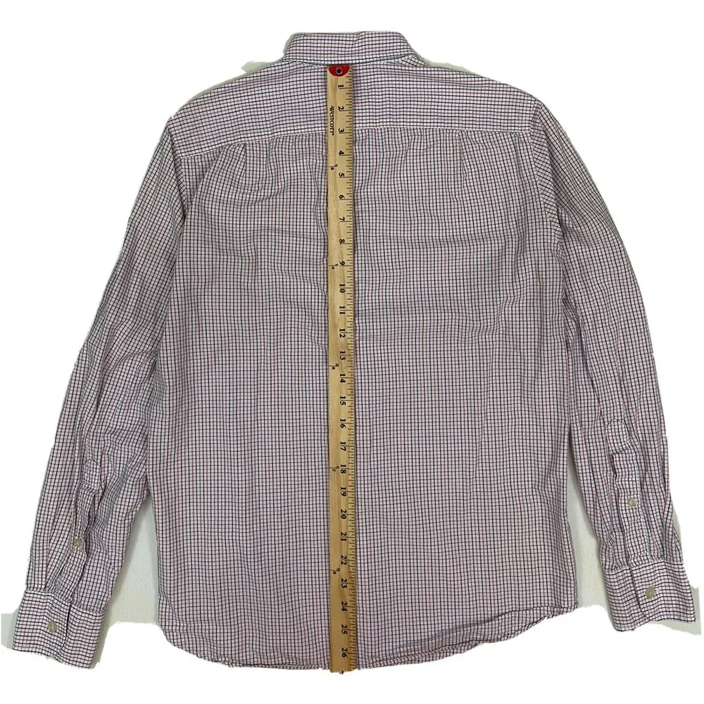 J.Crew Mens‎ Gingham Woven Shirt Small White Blue Red Plaid Cotton Tattersall